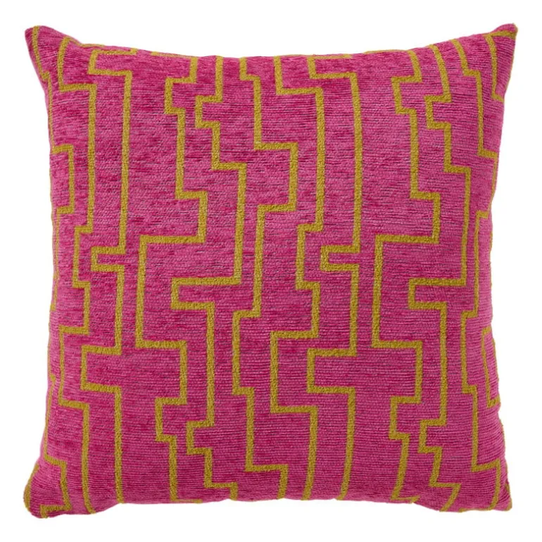 Kussen lijnen - roze/geel - 45x45 cm