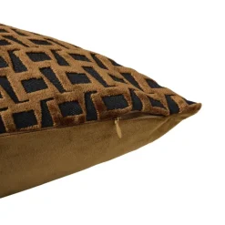 Kussen velvet geblokt - bruin - 45x45 cm