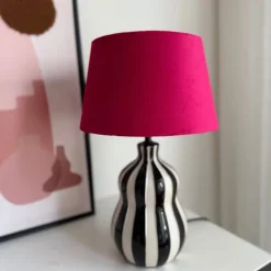 Lampvoet streepjes - zwart/wit - ø13.7x20 cm