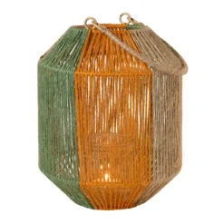 Lantaarn colourblock - groen/terra - ø19.5x24 cm