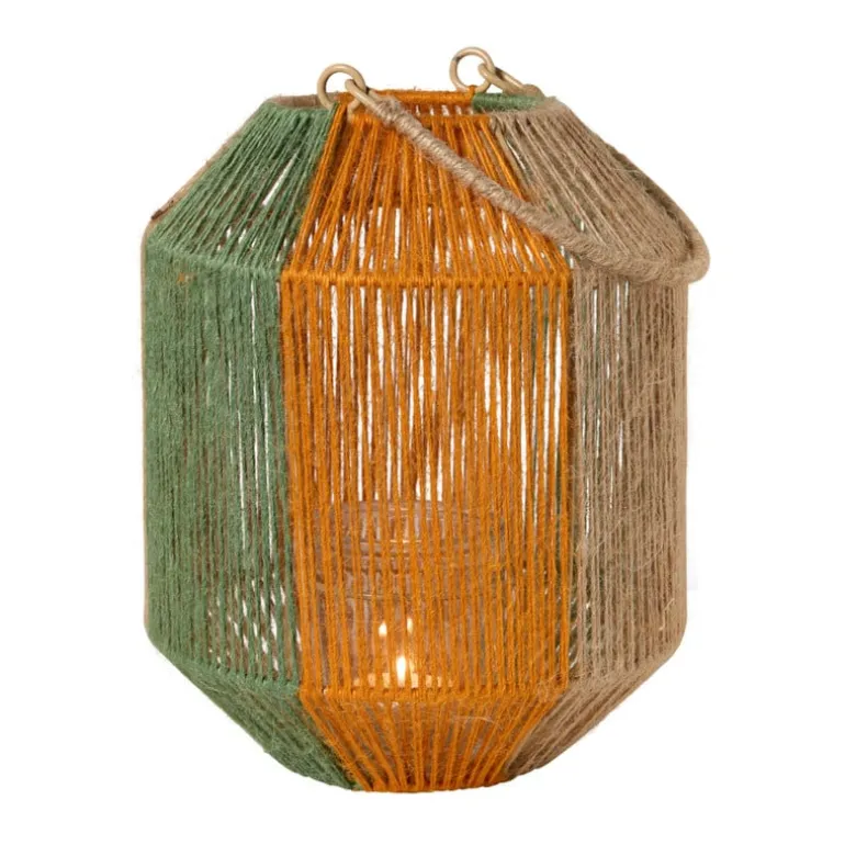Lantaarn colourblock - groen/terra - ø19.5x24 cm