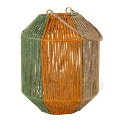 Lantaarn colourblock - groen/terra - ø19.5x24 cm