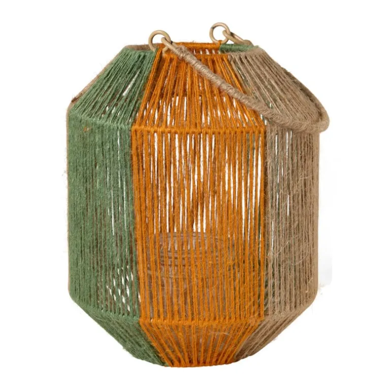 Lantaarn colourblock - groen/terra - ø19.5x24 cm