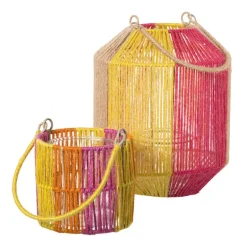 Lantaarn colourblock - roze/oranje/geel - ø12x11 cm