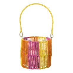 Lantaarn colourblock - roze/oranje/geel - ø12x11 cm
