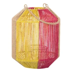Lantaarn colourblock - roze/oranje/geel - ø21x24 cm