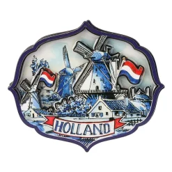Magneet holland windmolen - delfts blauw - 10x1x9 cm