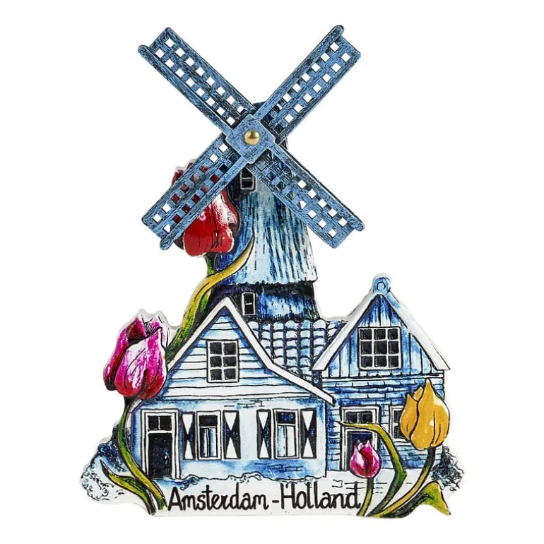 Magneet molen - blauw - 8x1x10 cm