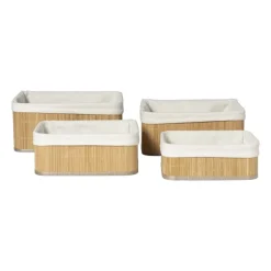 Mand bamboe met teddy - 16x36x27 cm - naturel/wit