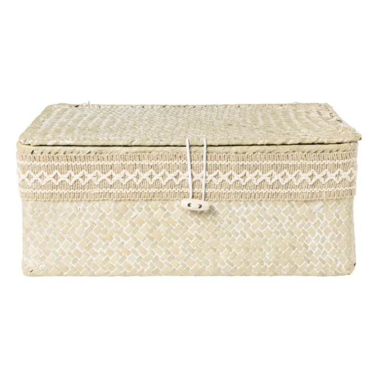 Mand met deksel Stijn - 12x30x21 cm - wit