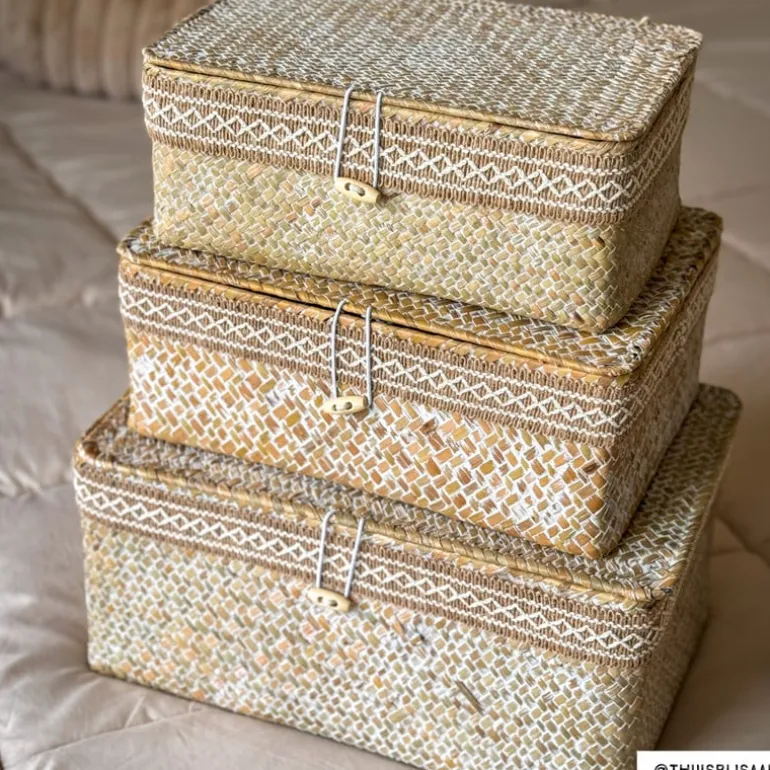Mand met deksel Stijn - 12x30x21 cm - wit