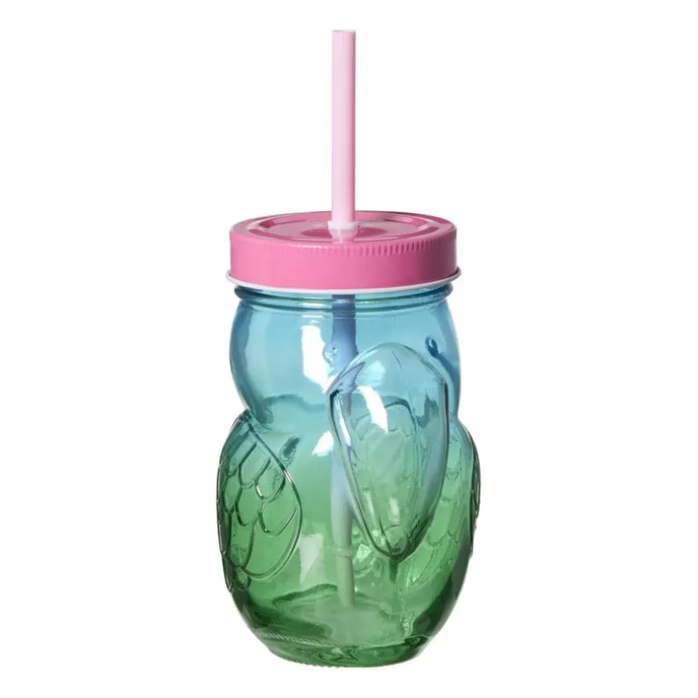 Mason jar toekan - groen/roze - 400 ml