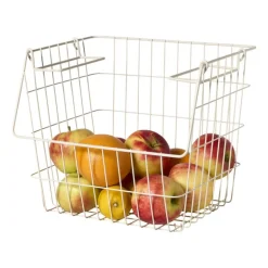 Metalen stapelmand - wit - 26x31.5x31 cm