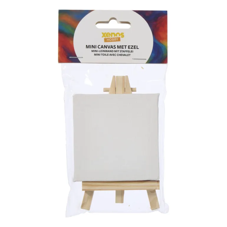 Mini canvas met ezel - hout - 12.5x7x7 cm