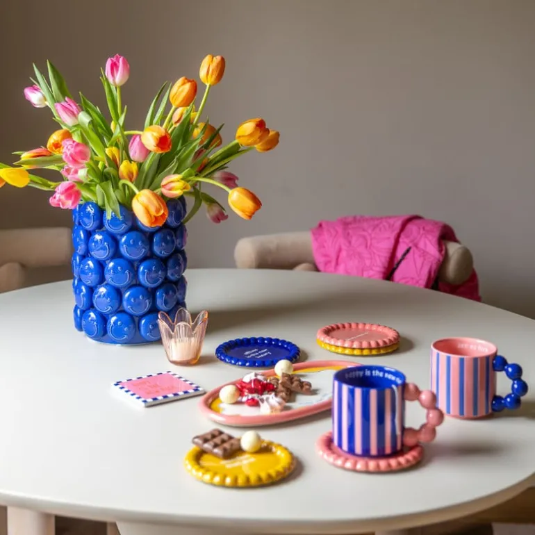 Mok smiley - roze/blauw - 300 ml - Happy at Home by Sanny