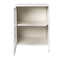 Nachtkastje Luca met geribbeld glazen deurtje - offwhite - 55.5x40x32 cm