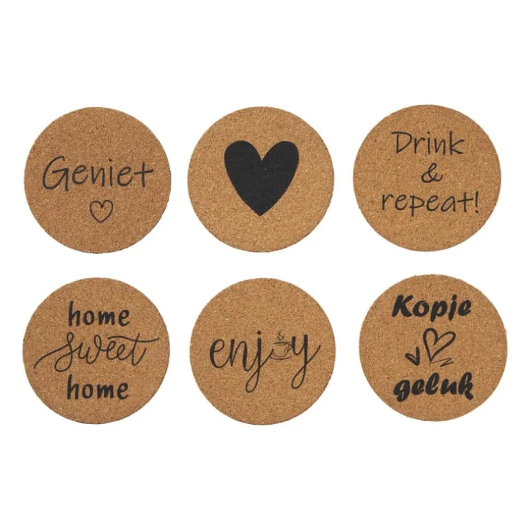Onderzetters met tekst - set van 6 - kurk
