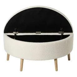 Opbergbank bouclé ovaal - beige - 47x100x42 cm