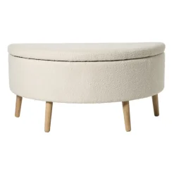 Opbergbank bouclé ovaal - beige - 47x100x42 cm