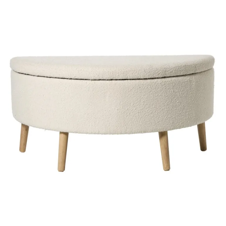 Opbergbank bouclé ovaal - beige - 47x100x42 cm