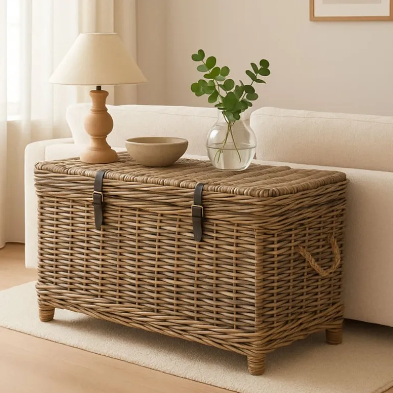 Opbergkist rotan - bruin - 45x80x55 cm