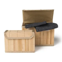 Opbergmand met deksel - bamboe - 11x20x15 cm
