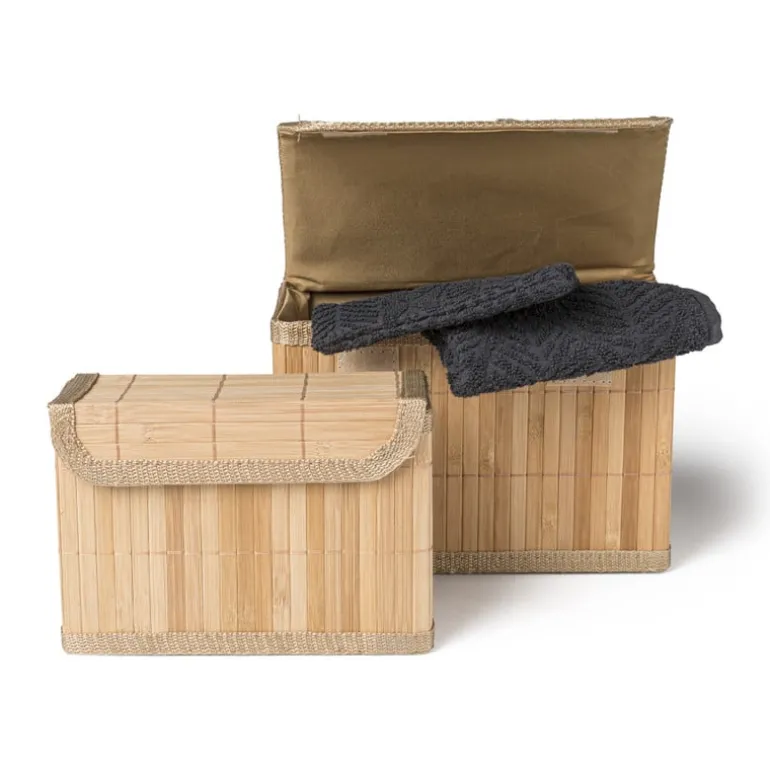 Opbergmand met deksel - bamboe - 11x20x15 cm