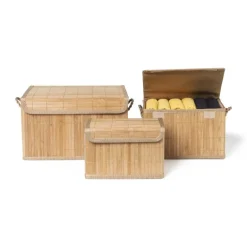 Opbergmand met deksel - bamboe - 26x37x22 cm