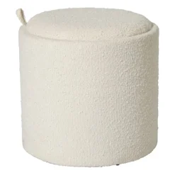 Opbergpoef bouclé met dienblad - beige/bruin - ø37.5x39 cm