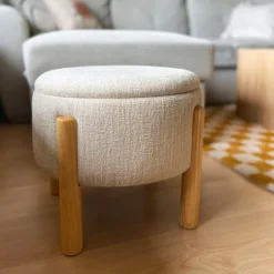 Opbergpoef Mandy - beige - ø45x38 cm