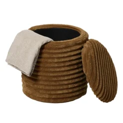 Opbergpoef rib - bruin - ø35x38 cm