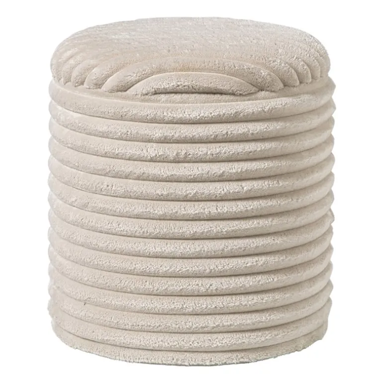 Opbergpoef ribstof - beige - ø35x38 cm