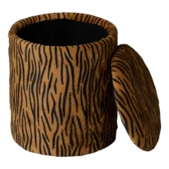 Opbergpoef tijger - bruin/zwart - ø35x40 cm