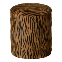 Opbergpoef tijger - bruin/zwart - ø35x40 cm