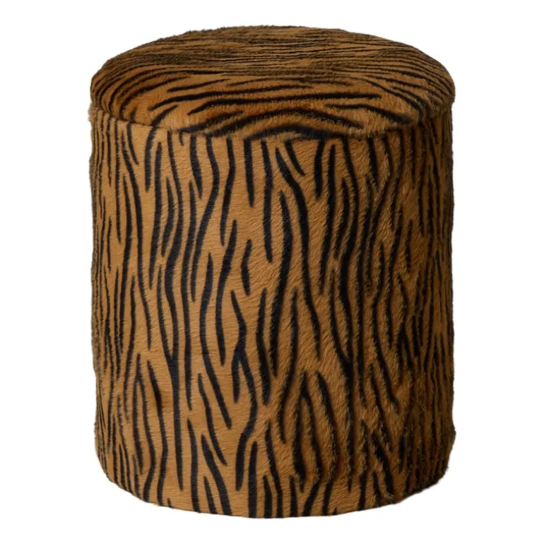 Opbergpoef tijger - bruin/zwart - ø35x40 cm