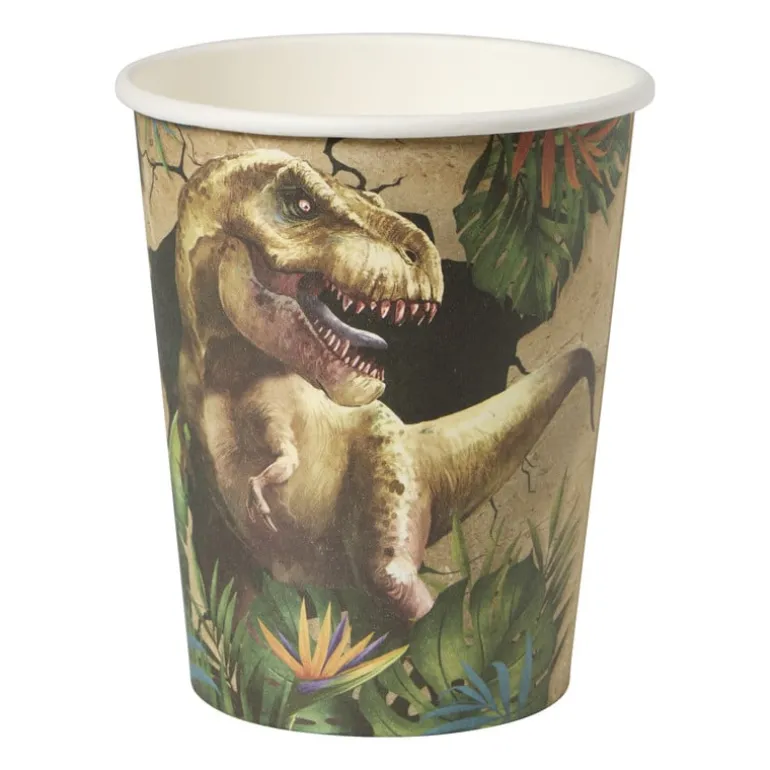 Papieren bekers dino - multikleur - set van 8