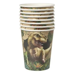 Papieren bekers dino - multikleur - set van 8