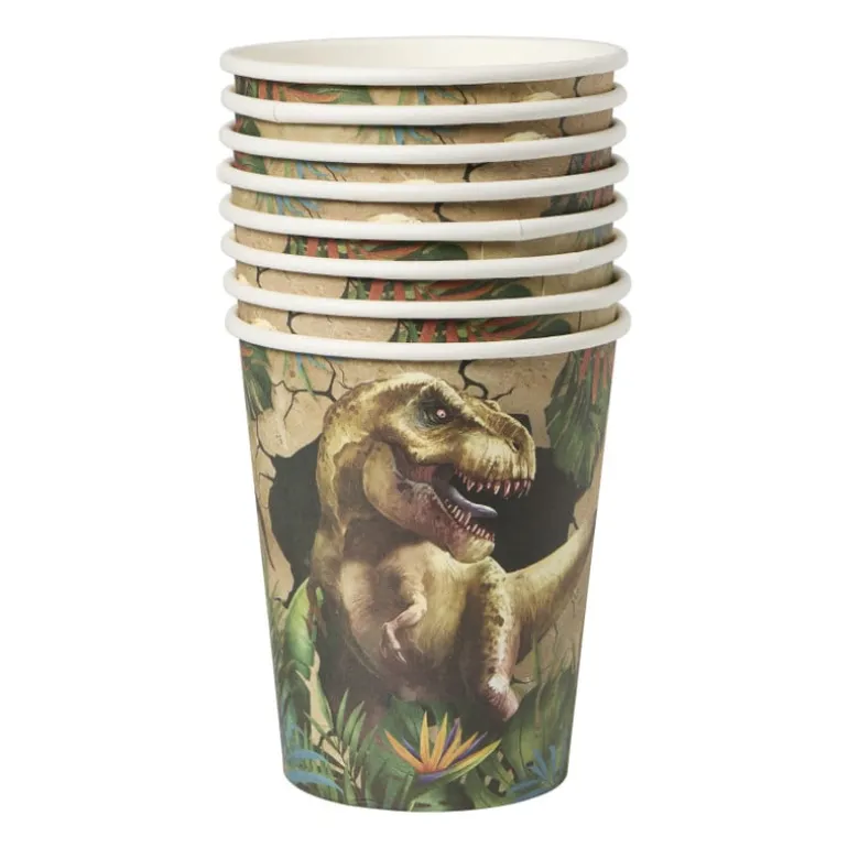 Papieren bekers dino - multikleur - set van 8
