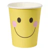 Papieren bekers smiley - geel - set van 8
