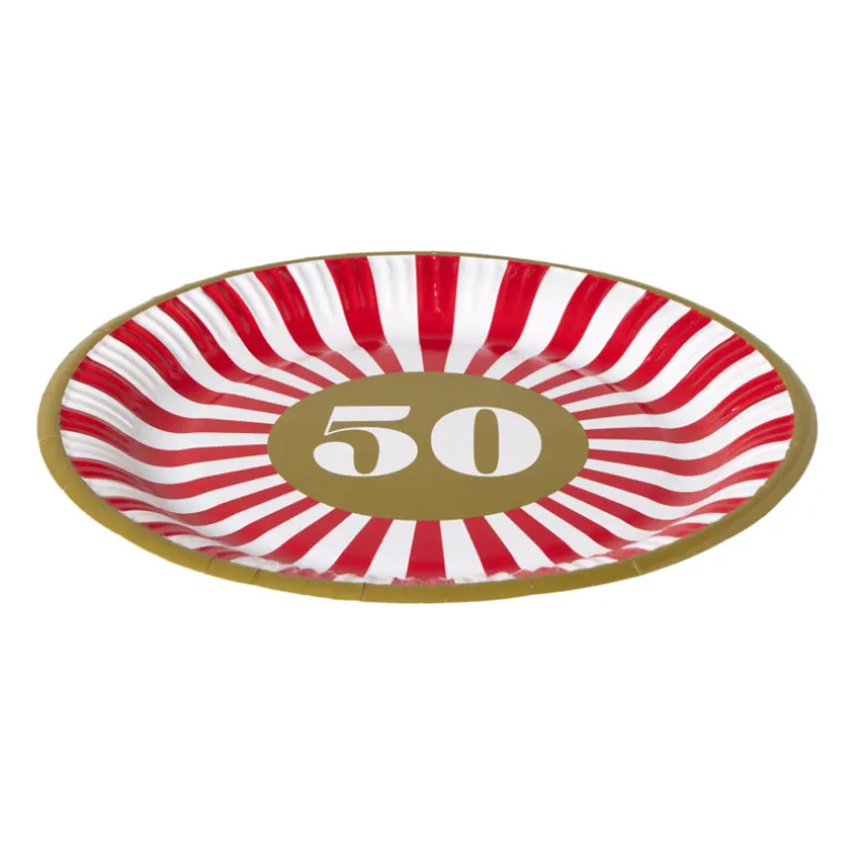 Papieren bordjes 50 jaar - rood - set van 8
