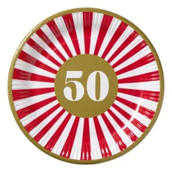 Papieren bordjes 50 jaar - rood - set van 8