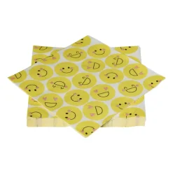 Papieren servetten smiley - geel - set van 20