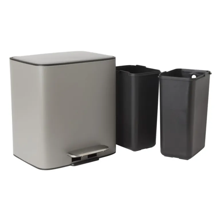 Pedaalemmer 2 vakken - grijs - 2x 11.5 liter