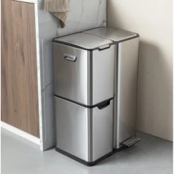 Pedaalemmer 3 vakken - zilver - 60 liter