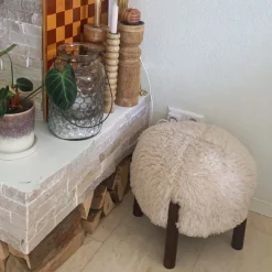 Poef beatle - beige/bruin - ø40x35 cm