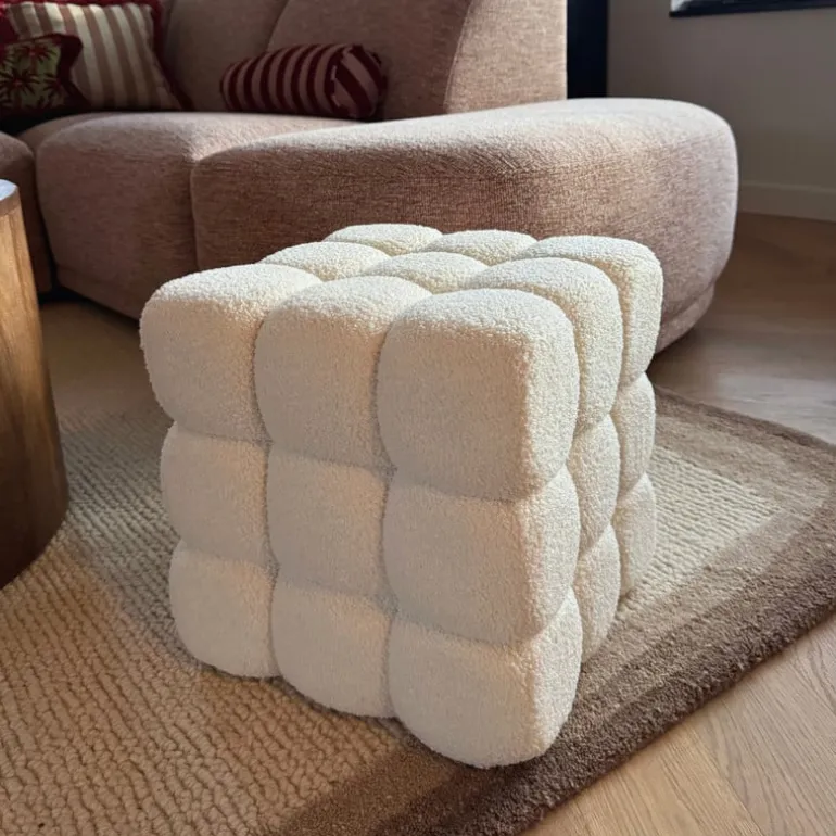 Poef chunk teddy - beige - 36x36x36 cm