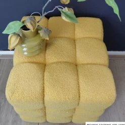 Poef chunk teddy - geel - 36x36x36 cm