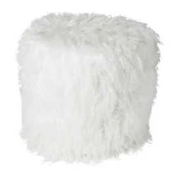 Poef fluffy - wit - 38x42x42 cm
