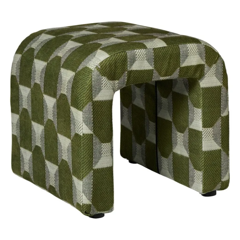 Poef grafisch - groen/beige - 37x37x36 cm