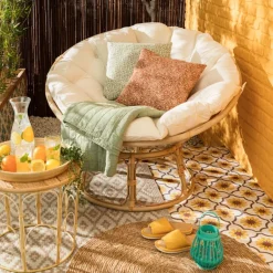 Rotan loungestoel Papasan - naturel - ø100x80 cm